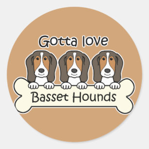Drei Basset Hounds Runder Aufkleber