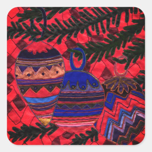 Drei Baubles Quadratischer Aufkleber (Vorderseite)