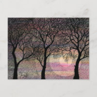 Drei Bäume auf einem rosa Aquarellgrund