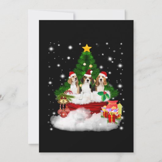 Drei Beagle Weihnachtsmann mit Weihnachtsbaum Dankeskarte (Vorderseite)
