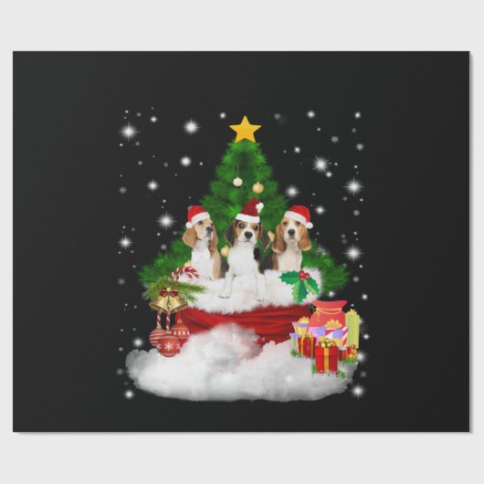Drei Beagle Weihnachtsmann mit Weihnachtsbaum Geschenkpapier (Flach)
