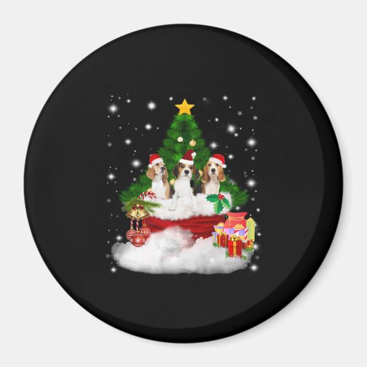 Drei Beagle Weihnachtsmann mit Weihnachtsbaum Magnet (Vorne)