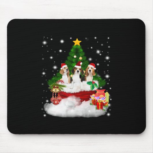 Drei Beagle Weihnachtsmann mit Weihnachtsbaum Mousepad (Vorne)