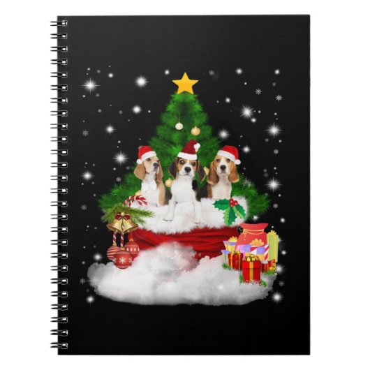 Drei Beagle Weihnachtsmann mit Weihnachtsbaum Notizblock (Vorderseite)