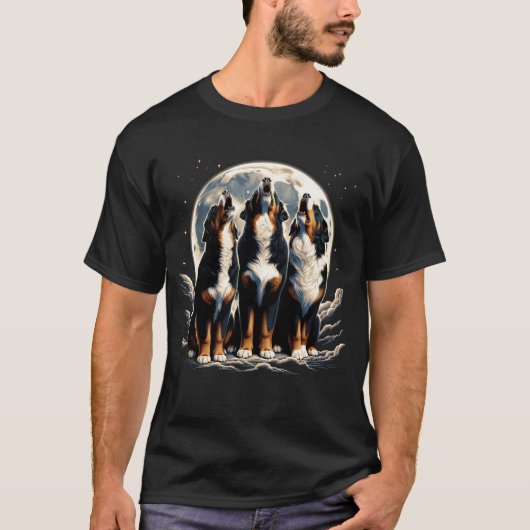 Drei Berner Hunde heulen am Mond wie T-Shirt (Vorderseite)