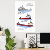 Drei berühmte Schiffswracks Geschichte Poster (Heimbüro)