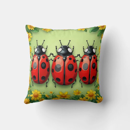 Drei bezaubernde Ladybugs umgeben von Blume Kissen (Rückseite)