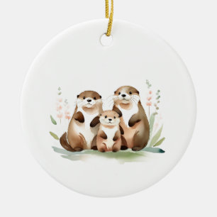 Drei bezaubernde Otters und Ihr eigenes Foto Keramik Ornament