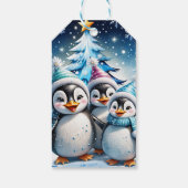 Drei bezaubernde Pinguine stehen im festlichen Win Geschenkanhänger (Rückseite)