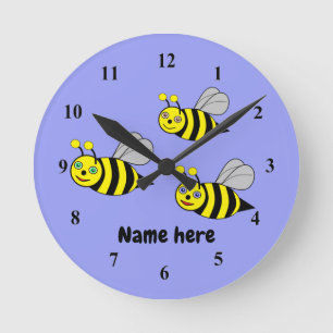 Drei Bienen auf einer blauen Acrylwand Runde Wanduhr