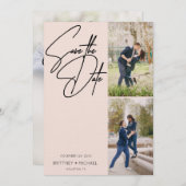 Drei-Bild-Collage mit Handschrift Rosa Save The Date (Vorne/Hinten)