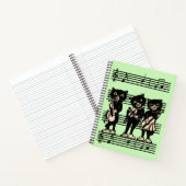 Drei Black Cat Musicians auf Sheet Music Green Notizblock (Innenseite)