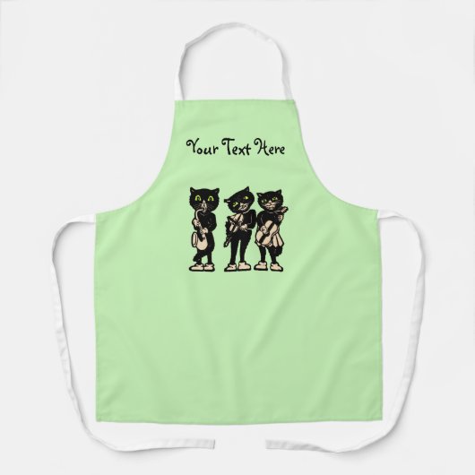 Drei Black Cat Musicians Music Instruments Green Schürze (Vorderseite)