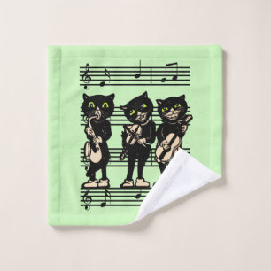 Drei Black Cat Musicians Sheet Green Waschlappen