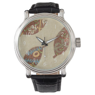 Drei Blätter auf Leinenbeschaffenheits-Hintergrun Armbanduhr