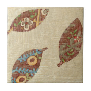 Drei Blätter auf Leinenbeschaffenheits-Hintergrun Fliese