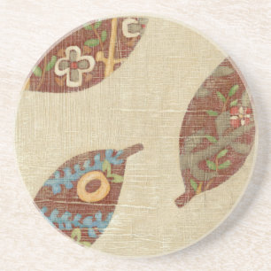 Drei Blätter auf Leinenbeschaffenheits-Hintergrund Getränkeuntersetzer