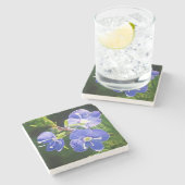 Drei blaue Blumen Steinuntersetzer (Seitenansicht)