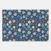 Drei blaue und goldene Zierdesigns Weihnachten Geschenkpapier Set (Vorderseite 3)