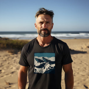 Drei blaue Wale, kühne Print Men's Black T-Shirt