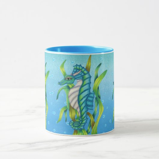 Drei blaugrüne Seepferd Dragons Algenwasser Tasse (Zentrum)