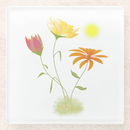 Drei Blume in der Sonne - transparent. Glasuntersetzer (Vorderseite)