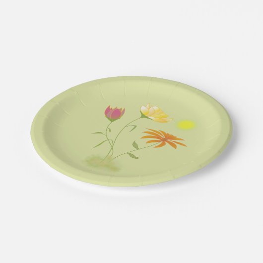 Drei Blume in der Sonne - transparent. Pappteller (Schrägansicht)