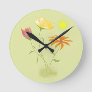 Drei Blume in der Sonne - transparent. Runde Wanduhr