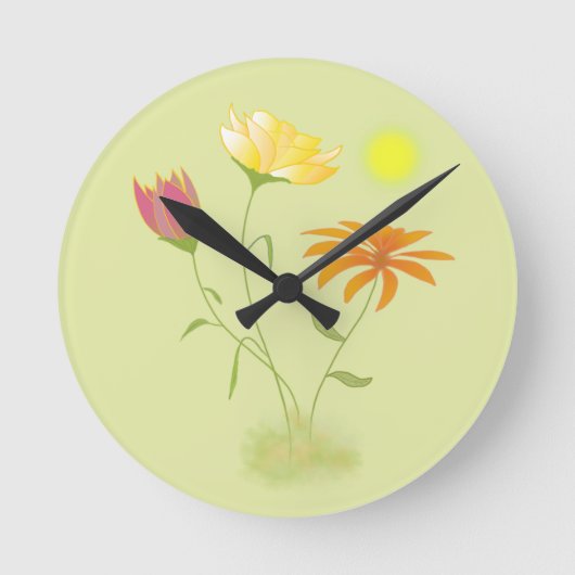 Drei Blume in der Sonne - transparent. Runde Wanduhr (Vorderseite)