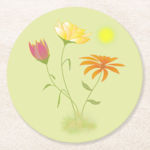 Drei Blume in der Sonne - transparent.    Runder Pappuntersetzer