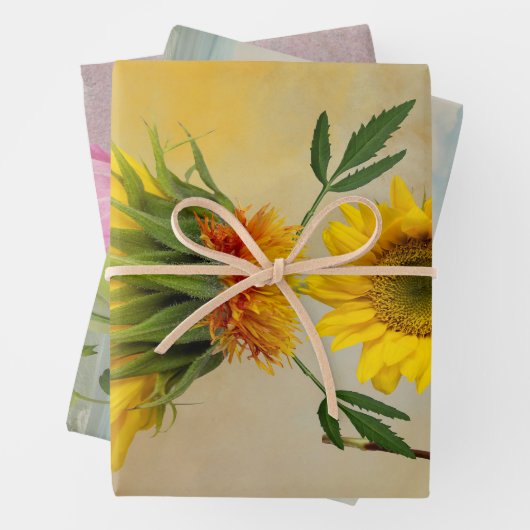 Drei Blume Zeichendesigns Geschenkpapier Set (Beispiel)