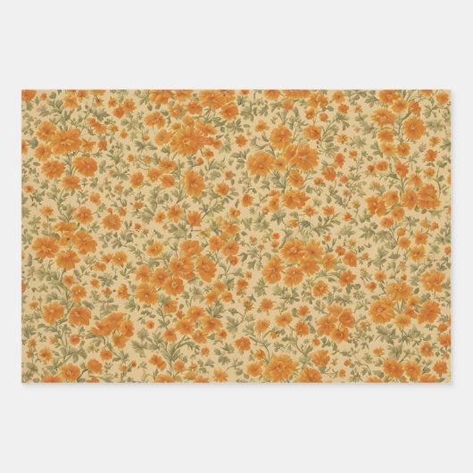 Drei Blumendrucke im Herbst Geschenkpapier Set (Vorderseite 2)