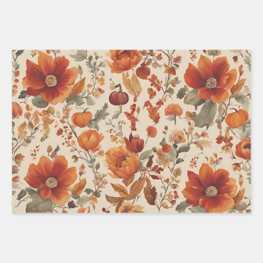 Drei Blumendrucke im Herbst Geschenkpapier Set (Vorderseite)