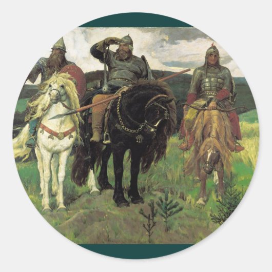 Drei Bogatyrer (1898) von Viktor Vasnetsov Print Runder Aufkleber (Vorderseite)