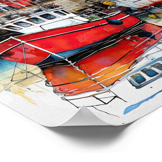 Drei Boote im Fischereihafen Poster (Ecke)