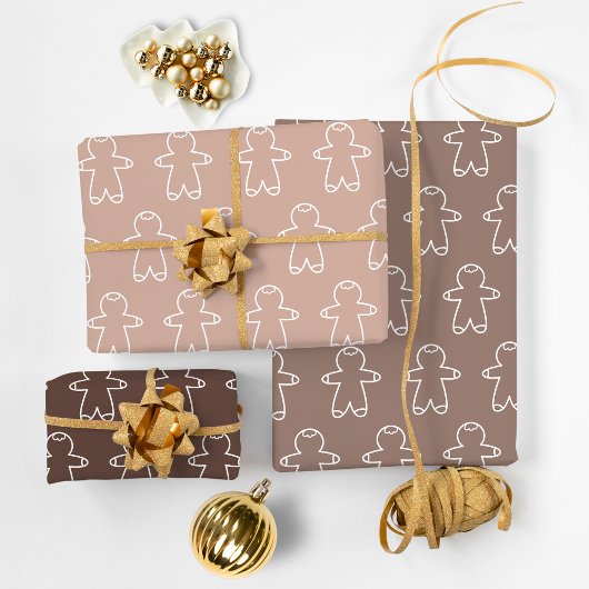 Drei braune Tones Gingerbrett Männer Geschenkpapier Set