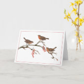 Drei braune Vögel auf einer Winter-Berry-Zweignied Karte (Gelbe Blume)