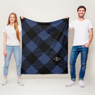 Drei Buchstabe-Monogramm-blauer Büffel-Karo Fleecedecke