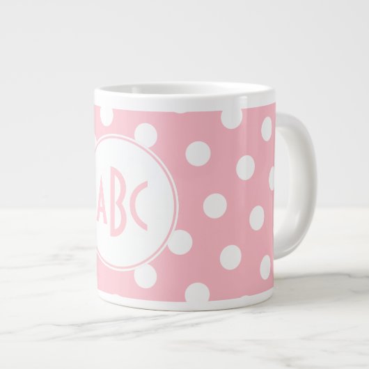 Drei Buchstaben Mit Monogramm, rosa und weiße Polk Jumbo-Tasse (Vorderseite Rechts)
