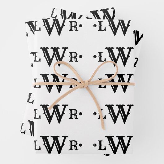 Drei Buchstaben Monogramm Custom EleganBlack & Whi Geschenkpapier Set (Beispiel)
