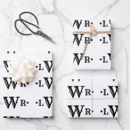 Drei Buchstaben Monogramm Custom EleganBlack & Whi Geschenkpapier Set