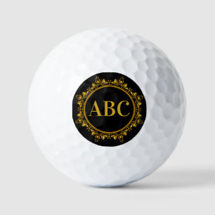 Drei Buchstaben Monogramm in Gold Circle Frame Golfball