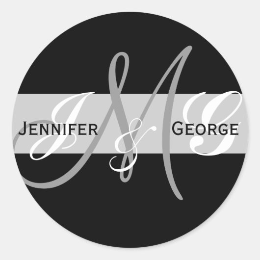 Drei Buchstaben Monogramm-Initialen für Hochzeitst Runder Aufkleber (Vorderseite)
