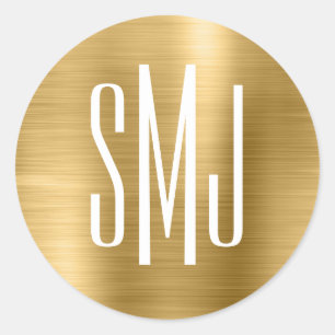 Drei-Buchstaben-Monogramm mit Goldfolie Runder Aufkleber