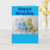 Drei Budgethilfen, die die blaue Budgie-Wasserfarb Karte (Gelbe Blume)