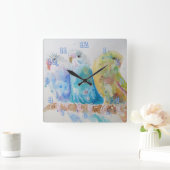 Drei Budgie Budgie Budgerigar Zimmeruhr Quadratische Wanduhr (Zuhause)