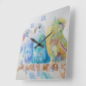 Drei Budgie Budgie Budgerigar Zimmeruhr Quadratische Wanduhr (Winkel)