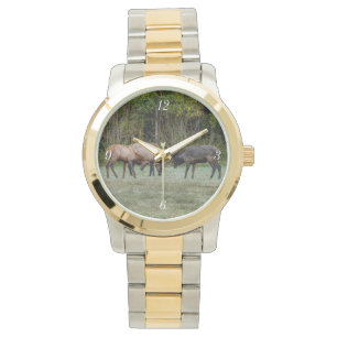 Drei Bull Elk Kämpfe Armbanduhr