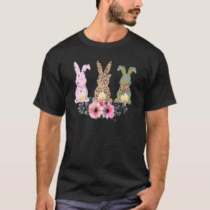 Drei Bunnies mit Bow Leopard Blume Niedlich Ostern T-Shirt