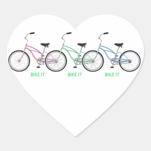 Drei bunte Fahrräder mit den Worten Bike es! Herz-Aufkleber